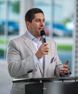 Vector CAG President, Jared Boudreaux, delivers remarks at the Pearland, TX campus expansion groundbreaking.